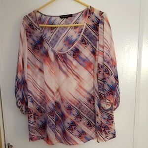 Heart Soul Abstract Print Blouse - Pink, Blue, White